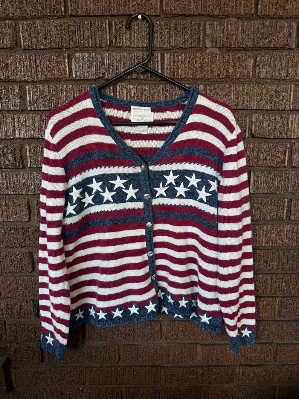 Christopher & Banks American Flag Cardigan | Hand embroidered